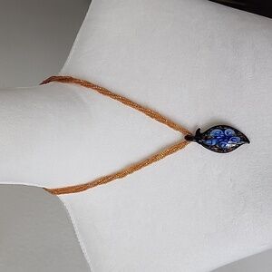 NECKLACE Glass Teardrop Flower Pendant